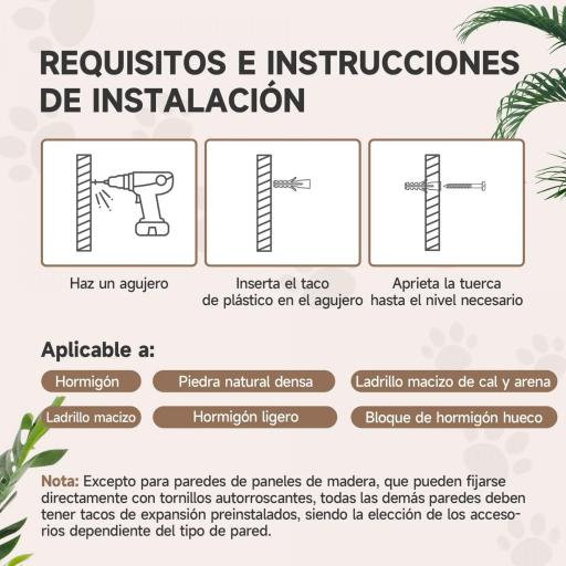 Rascador de Pared para Gatos con 2 Postes de Sisal Plataforma Doble con Escalera Suave y 1 Plataforma para Saltar Gris [4]