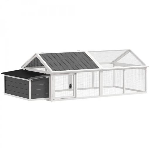 Gallinero para Exterior de Madera 240x112,5x76 cm con Techo Abatible Corral Puertas con Cerradura y Nido Blanco y Gris [8]
