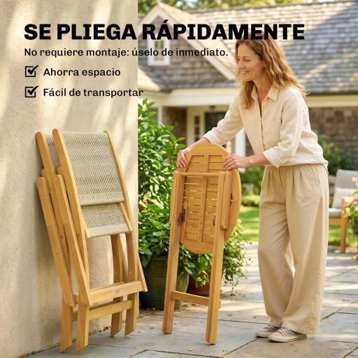 Conjunto de Jardín de 3 Piezas de Madera con 2 Sillas Plegables y Mesa Redonda para Patio Balcón Natural [6]