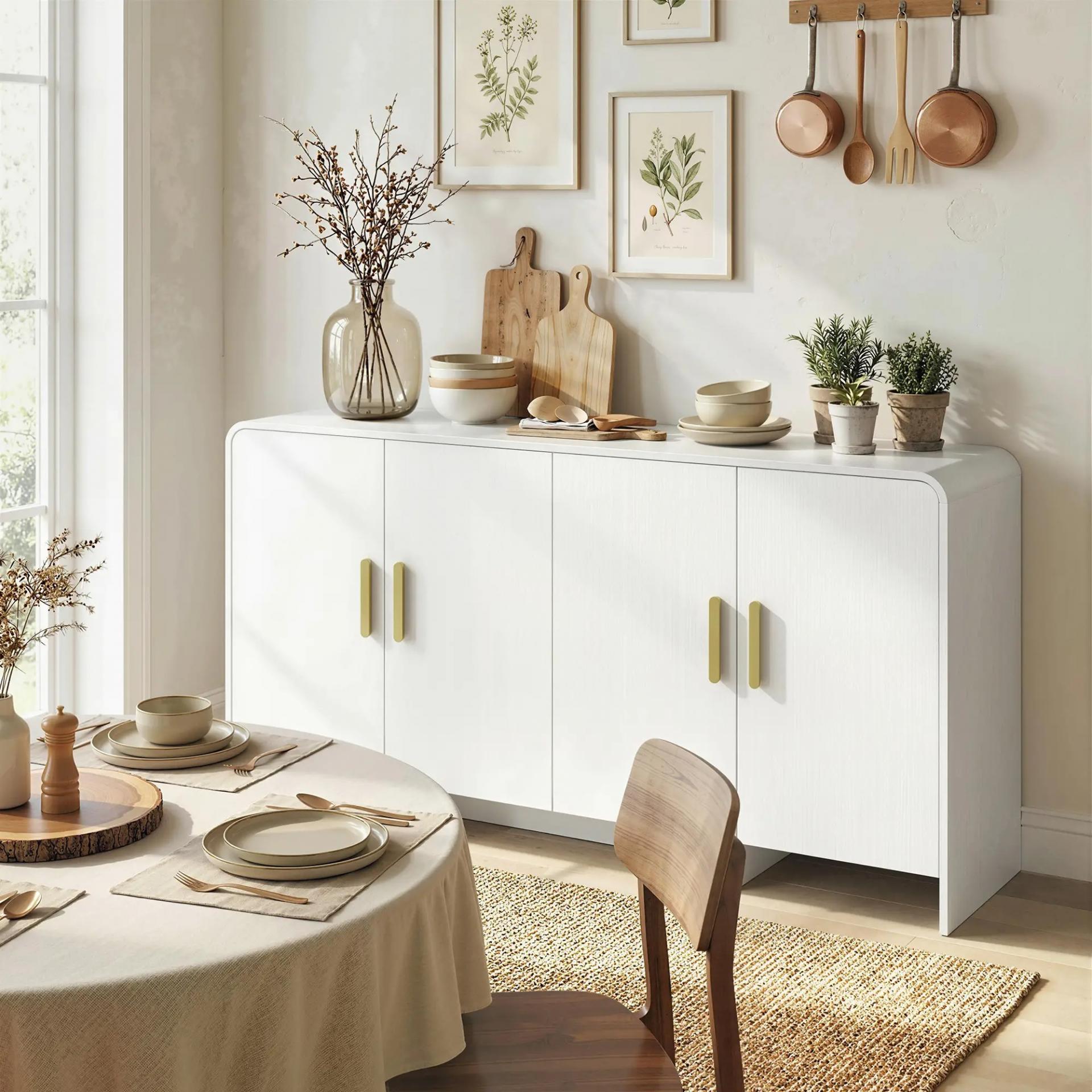 Aparador de Cocina con 4 Estantes 4 Puertas de Cierre Suave Mueble para TV de 72 Pulgadas 152x40x80 cm Blanco