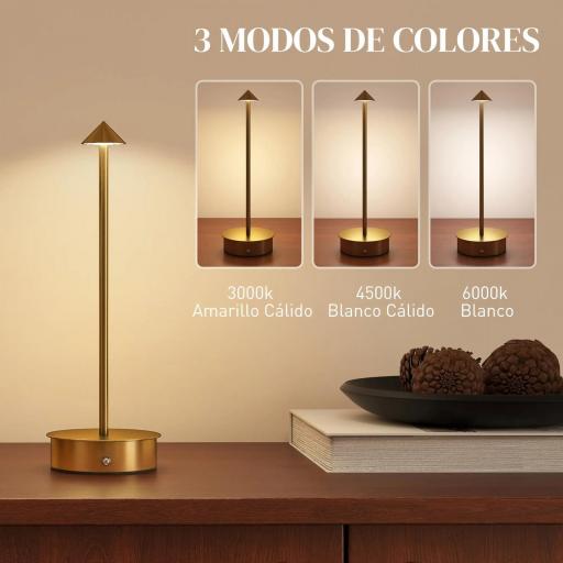 Juego de 2 Lámparas de Mesa LED Recargables con USB y Control Táctil y Luz Regulable Ø10x30 cm Dorado [2]