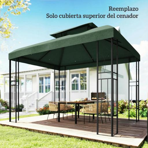 Toldo de Recambio 4x3 m con Techo Doble Orificios de Drenaje y Protección UV Solo Toldo NO Incluye Marco Verde [1]