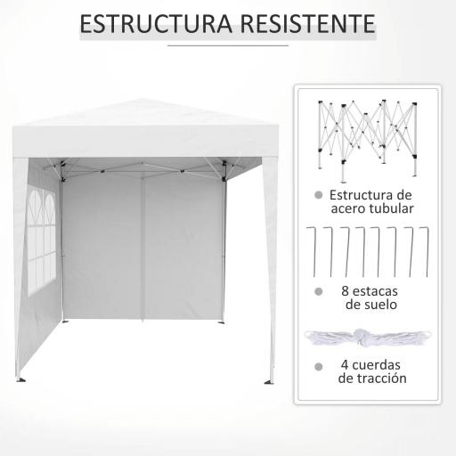 Cenador de Jardín 2x2m con 4 Paredes Laterales Tela Oxford 2 Puertas 2 Ventanas y Bolsa de Transporte Impermeable Blanco [4]