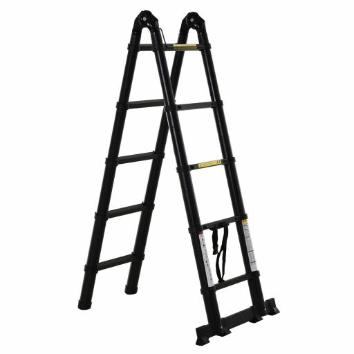 Escalera Telescópica Plagable Multifuncional Estable Marco en A Portátil de 10 Pasos 3 Formas 320x67x7 cm Negro [9]
