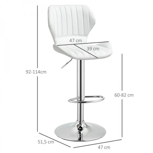 Juego de 2 Taburetes Altos de Cocina y Giratorio Taburetes Altos de Cuero Sintético con Respaldo y Estructura de Metal 47x51,5x92-114 cm Blanco [1]