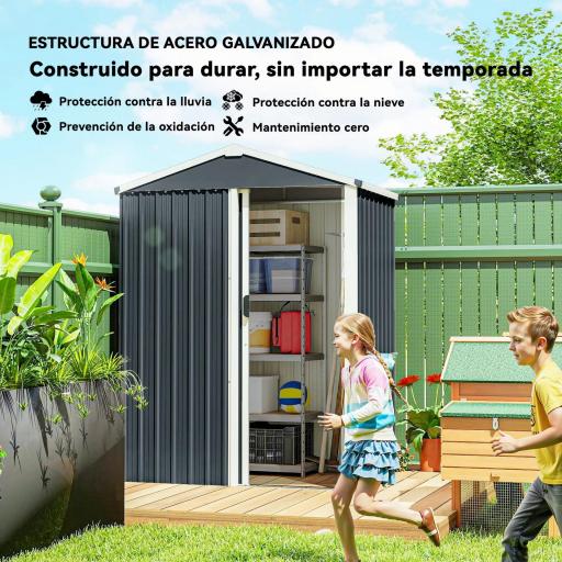Cobertizo de Jardín Exterior 1,1 m² 136x87x179 cm con Puerta Corredera Techo Inclinado y Guantes Gris Oscuro [6]