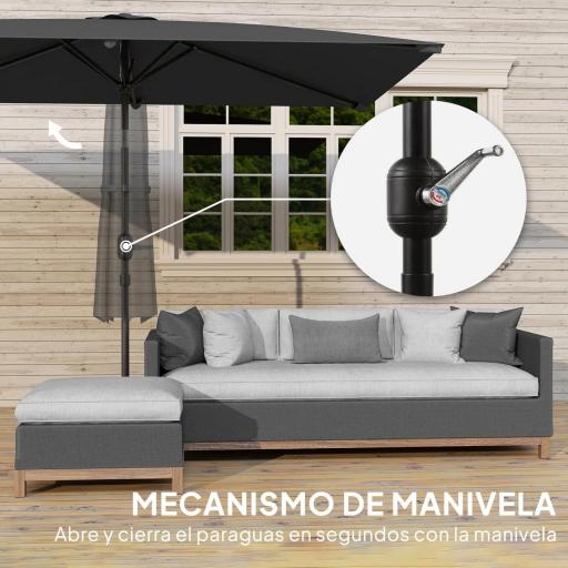 Sombrilla de Aluminio 198x294x255 Parasol Rectangular de Jardín Inclinable con Manivela y Poste Desmontable Gris [4]