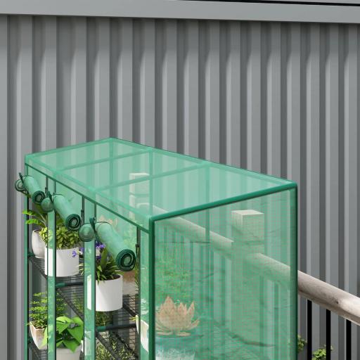 Invernadero de Exterior de 3 Niveles con Puerta Enrollable con Cremallera 9 Estantes Cubierta de PE 215x46x151cm Verde [7]