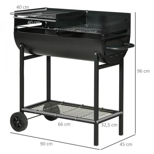 Barbacoa de Carbón con Parrilla Ajustable en Altura para Exterior Barbacoa Portátil con Estante de Almacenaje y Ruedas 90x45x96 cm Negro [1]