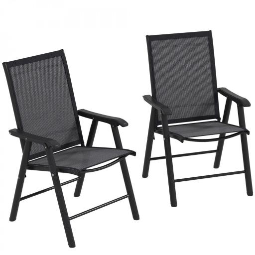 Conjunto de 2 Sillas de Camping Plegables con Reposabrazos para Jardín Terraza Carga 110 kg 58x64x94 cm Gris Oscuro [9]