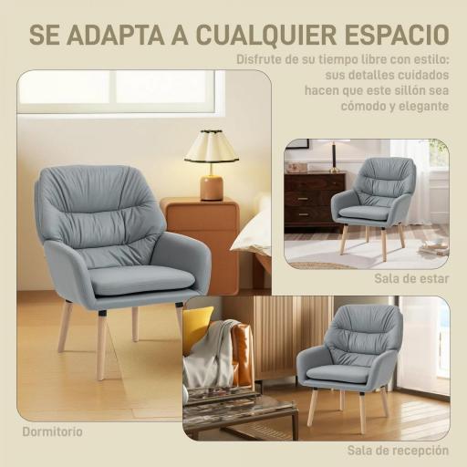 Sillón de Salón Moderno Acolchado de Doble Capa Tapizado en Cuero Sintético Patas de Madera 68x74x89 cm Gris [4]