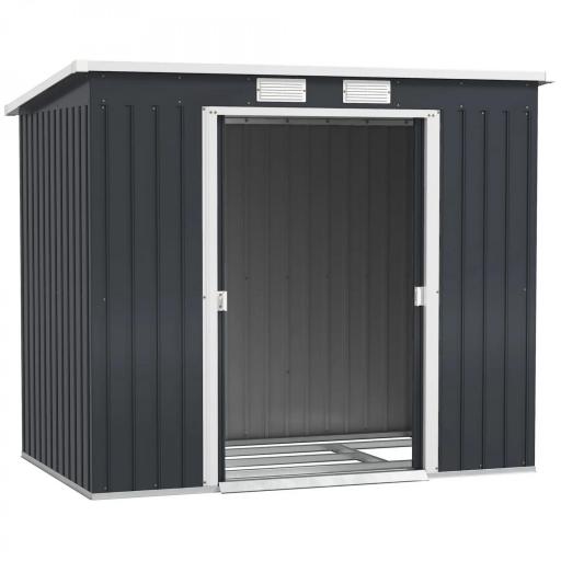 Cobertizo de Jardín Exterior 2,4 m² 213x130x172 cm con Puerta Corredera Techo Inclinado Base sin Suelo y Ventanas Gris [8]