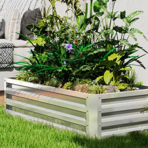 Jardinera Elevada Rectangular de Acero Galvanizado para Cultivar Plantas Flores Hierba 120x60x30,5 cm Plata [6]