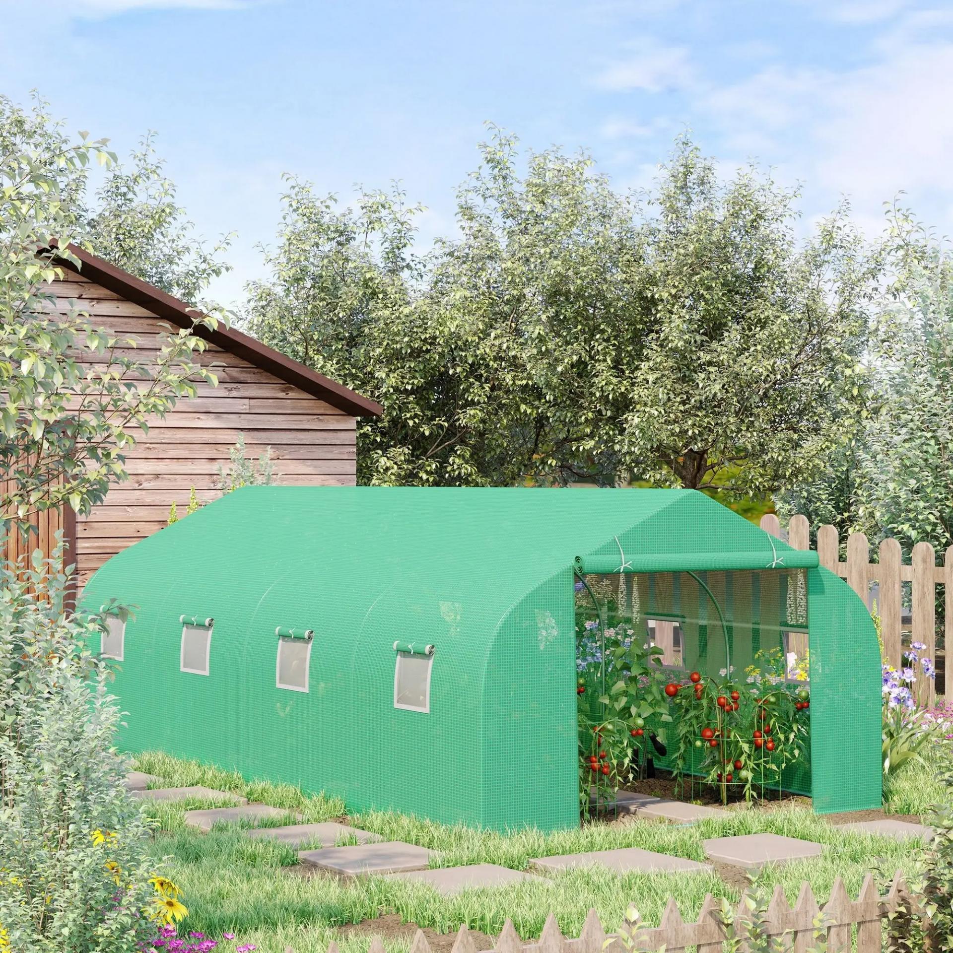 Invernadero Tipo Caseta de Jardín o Terraza 6x3x2 m para Cultivo de Plantas y Semillas Color Verde