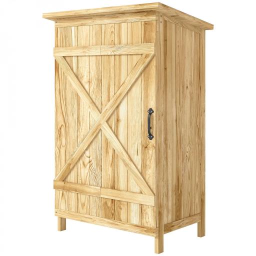 Caseta de Jardín de Madera 63,5x40x90 cm Armario para Almacenaje de Herramientas con 2 Estantes y Puerta Natural [5]