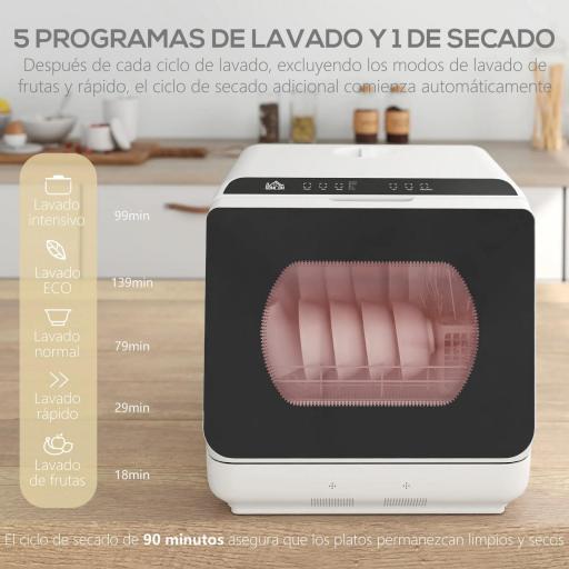 Lavavajillas Pequeño con 5+1 Programas Dos Modos de Suministro de Agua Depósito de Agua de 6L Pantalla LED Blanco [7]