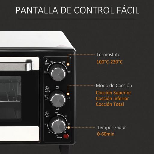 Horno Portátil 16L 1400W con 3 Modos de Calor Temporizador Bandeja de Horneado y Rejilla 44x32x28,1 cm Blanco y Negro [2]