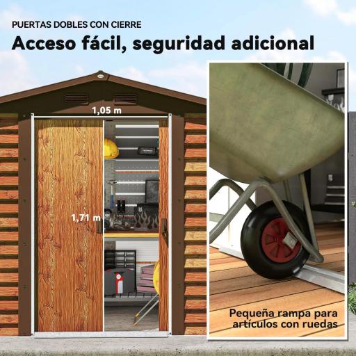 Caseta de Jardín Exterior 3 m² 235,7x152x208,7 cm con 2 Puertas Corredizas y 4 Ventanas Natural y Café [5]