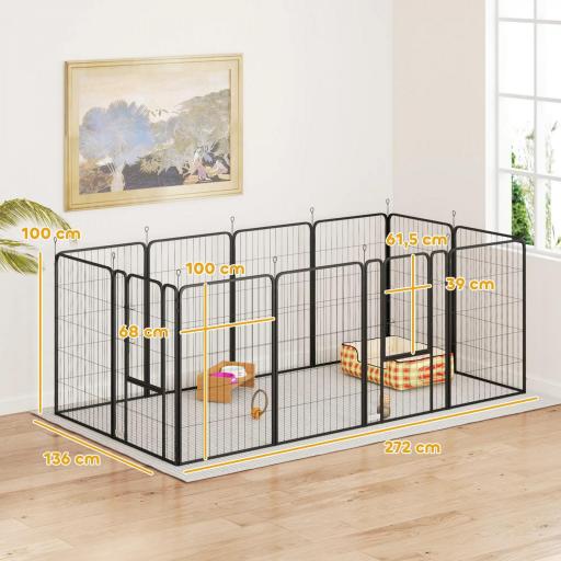 Parque para Perros de 12 Paneles de 100 cm de Altura con Puertas para Interior y Exterior Negro [10]