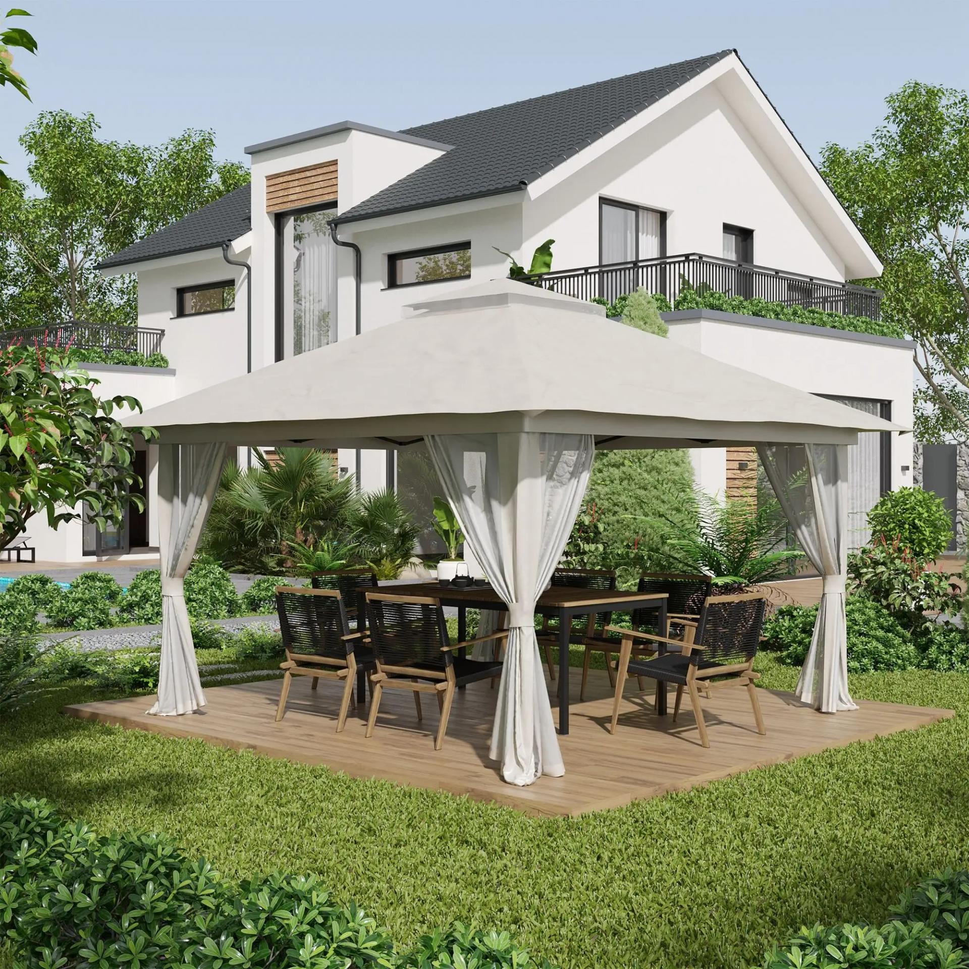 Carpa Plegable Pop-up con Altura Ajustable Protección UV50+ Doble Techo y Mosquiteras 4x4x2,8 m Crema