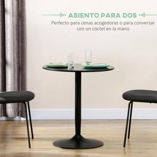 Mesa de Comedor Redonda Mesa de Cocina para 2 Personas con Base de Acero y Almohadillas Antideslizantes Ø70x75 cm Negro [2]