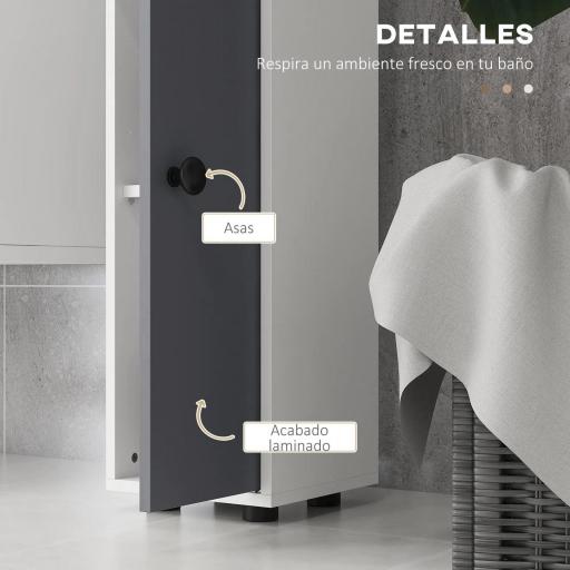 Columna de Baño con 1 Cajón 5 Estantes y 2 Puertas para Salón Dormitorio Carga 30 kg 20x20x180 cm Gris [6]