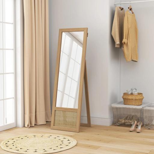 Espejo de Cuerpo Entero 160x50 cm con Marco de Madera y Soporte para Salón Dormitorio Natural [7]