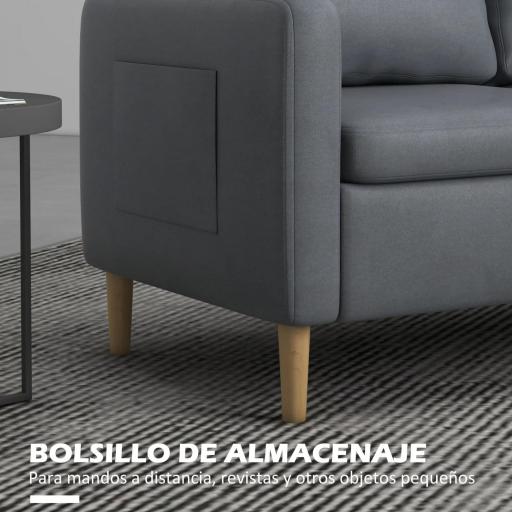 Sofá de 2 Plazas Tapizado en Poliéster con 2 Bolsillos Laterales Reposabrazos y Patas de Madera 143x76x83 cm Gris [5]