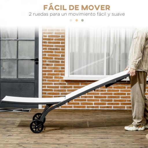 Juego de 2 Tumbonas Reclinables de Jardín de Aluminio con Respaldo Ajustable y Ruedas 165x66x102 cm Blanco Mate [6]