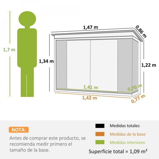Cobertizo de Jardín de Exterior 1,26 m² 147x86x134cm con 2 Puertas y Cerradura para Almacenamiento de Herramientas Negro [1]