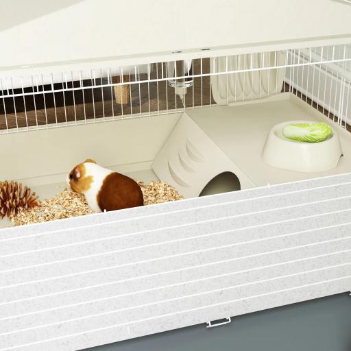 Jaula para Animales Pequeños con Corral Desmontable Cuenco Botella de Agua y Dispensador de Heno 108x71x57 cm Beige [7]
