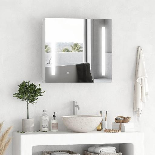 Armario con Espejo de Baño con Luz LED Mueble de Baño Colgante con Interruptor Táctil 70x15x65cm Blanco