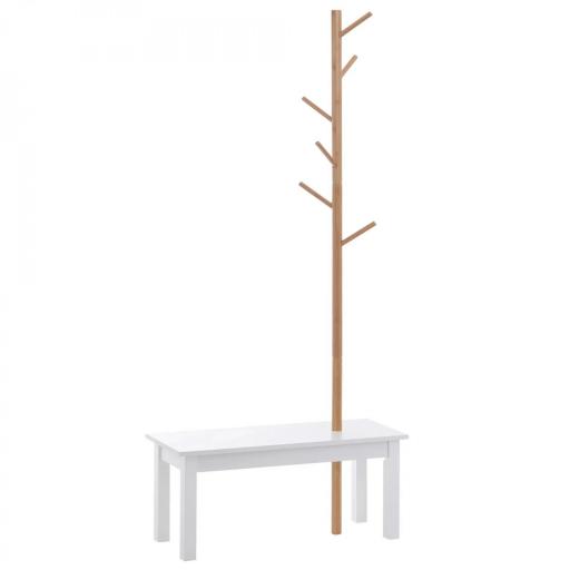 Perchero de Pie con Banco Colgador Tipo Árbol Moderno 6 Ganchos para Colgar Ropa Bolsa Pasillo Entrada Bambú y MDF 80x30x180cm [7]