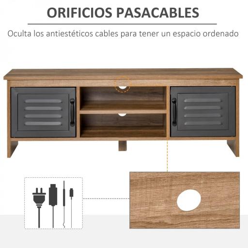 Mueble de TV para Televisores de 42" con 2 Compartimentos Cerrados con Puertas de Metal y 2 Estantes Abiertos Mueble de salón moderno Mesa para televisor 109x35x38 cm Madera Natural y Gris [4]