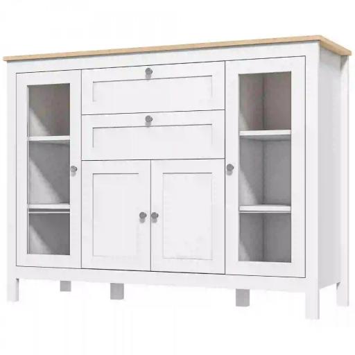 Aparador de Cocina con Armario 2 Cajones 2 Puertas de Vidrio y Estantes Ajustables Muebles Auxiliar de Almacenaje para Comedor Salón 120x40x90 cm Blanco [9]
