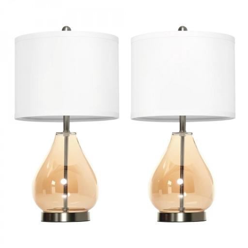 Juego de 2 Lámparas de Mesa Lámparas de Mesita de Noche con Casquillo de Lino E27 Máx. 40W para Salón Ø30x56 cm Blanco [8]