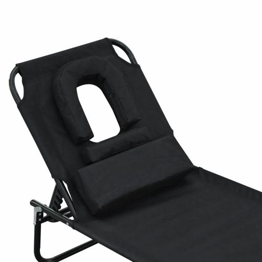 Tumbona de Jardín con Respaldo Ajustable en 4 Niveles Almohada Marco de Acero y Orificio de Lectura 190x56x28 cm Negro [6]