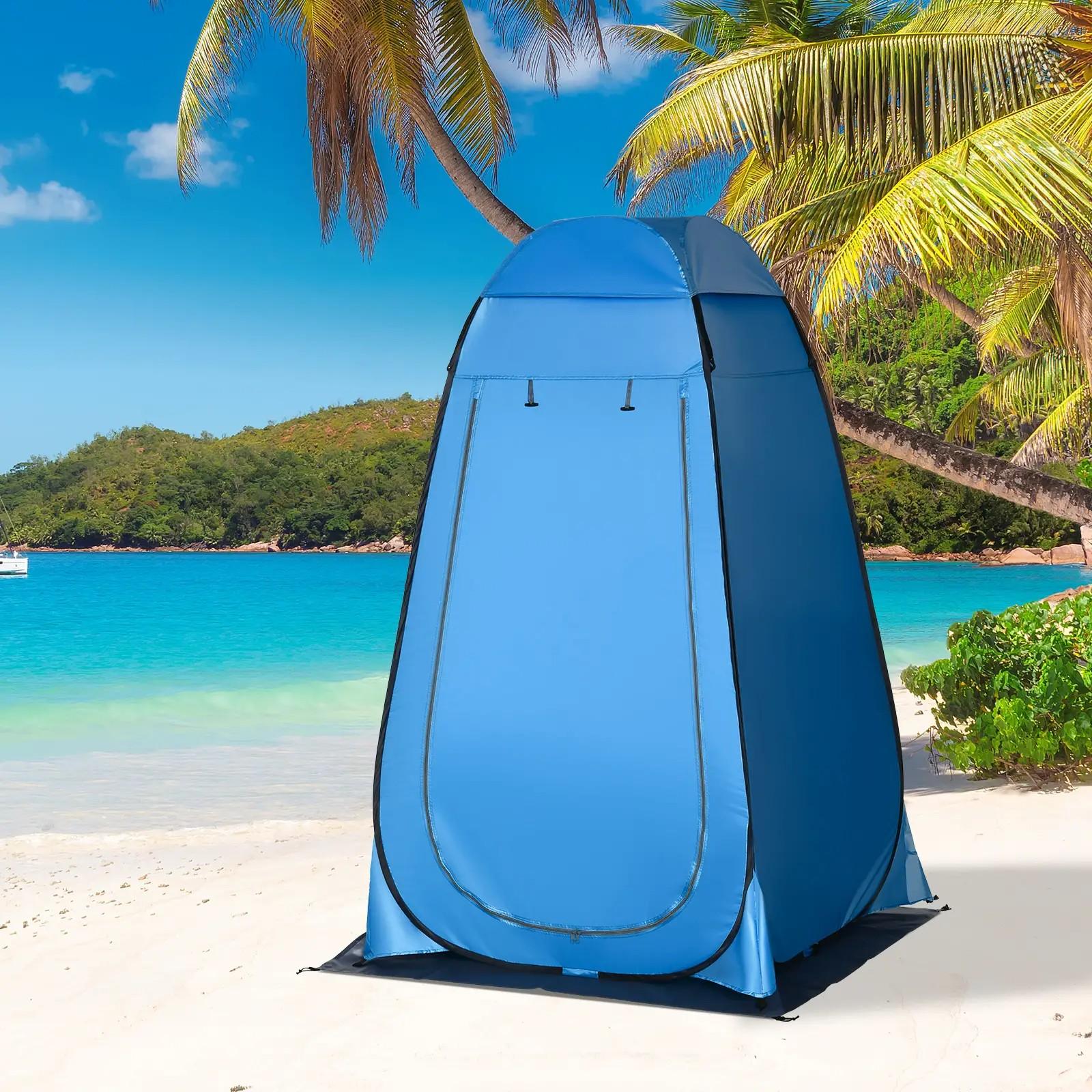 Tienda de Ducha Portátil con Bolsillo Bolsa de Transporte y UV 20+ para Baño Inodoro 126x124x189 cm Azul