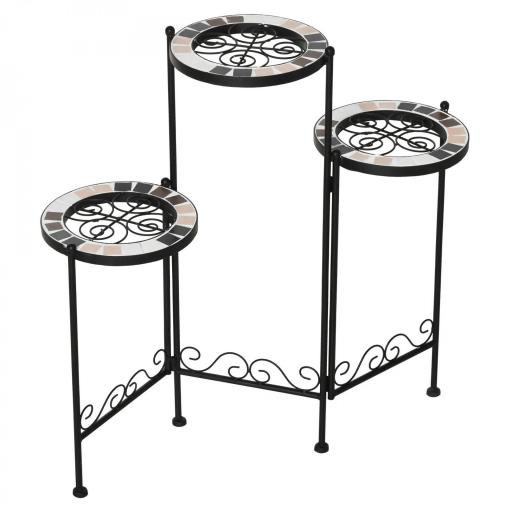 Soporte para Plantas de Metal Mecetas Plegable Estantería para Flores con 3 Estantes y Bordes de Azulejo para Decoración Interiores y Exteriores 60x22x65 cm Negro [9]