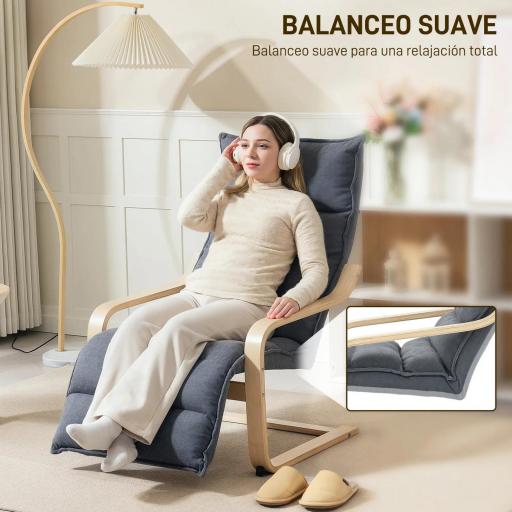 Butaca de Salón con Reposapiés Ajustable Tapizada en Terciopelo con Marco de Madera 67x93x105 cm Gris Oscuro [6]