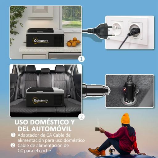 Nevera de Coche 16L -20℃-10℃ 12 / 24V DC y 100-240V CA con Modos ECO/MAX para Camping Viajes 60x32x26 cm Negro y Gris [4]