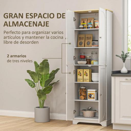 Alacena de Cocina Mueble Auxiliar de Cocina con 4 Puertas y Estantes Ajustables para Comedor Salón 60x30x183 cm Blanco [5]