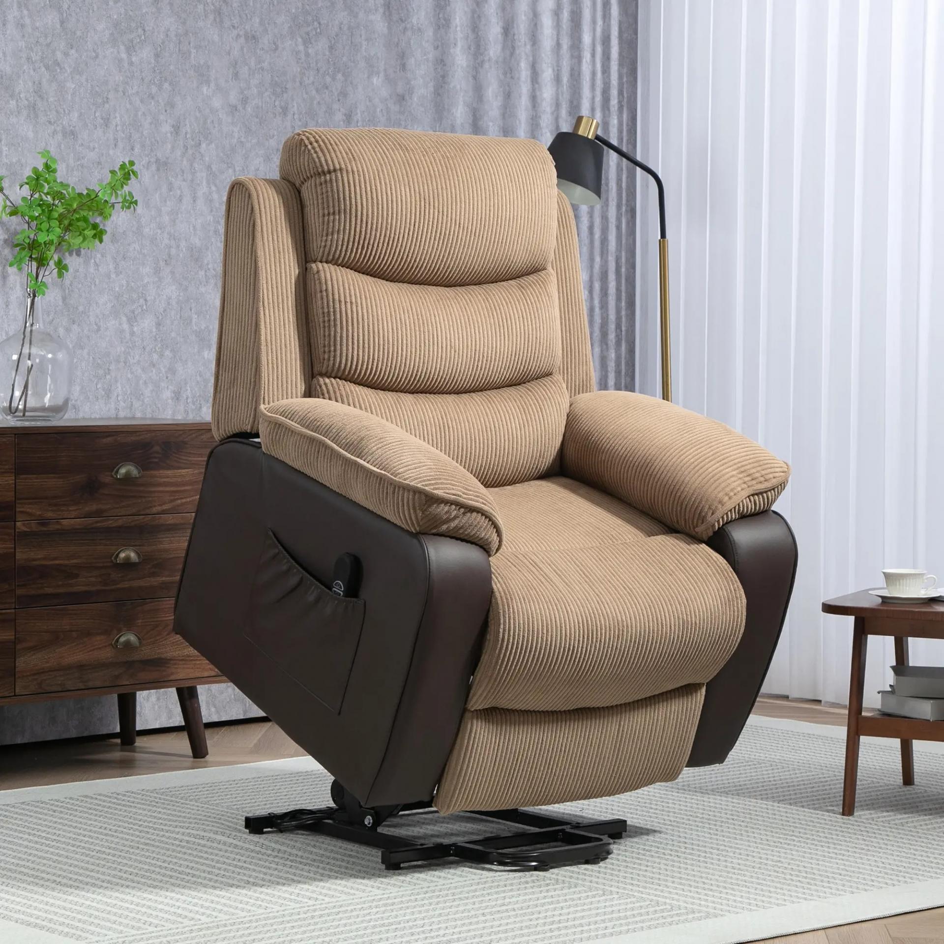 Sillón Relax Reclinable Eléctrico Levanta Personas con Mando a Distancia Puerto USB y Bolsillos Laterales Marrón