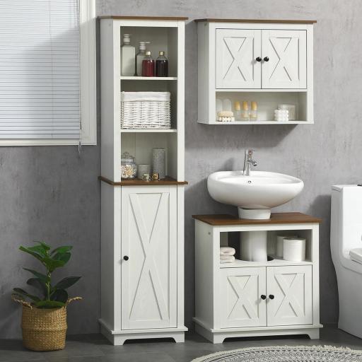 Mueble para Debajo del Lavabo de Madera Armario de Baño de Suelo Mueble Bajo Lavabo Pie con 2 Puertas 60x30x60 cm Blanco [2]