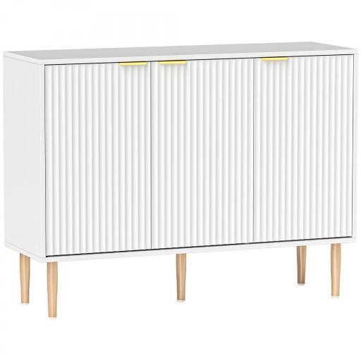 Aparador de Salón con Estante Ajustable Aparador de 3 Puertas Acanaladas 107x35x80 cm Blanco [8]