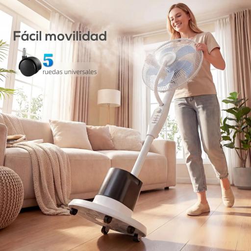 Ventilador Nebulizador 90W Oscilación de 70° 3 Velocidades 5 Aspas Depósito de Agua de 3,5L 5 Ruedas Blanco [2]