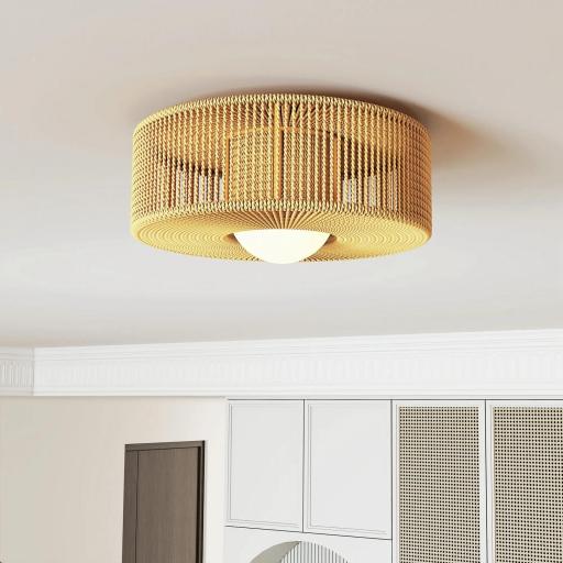 Lámpara de Techo LED Bohemio 20W 3000 K con Pantalla de Cuerda de Lino para Dormitorio Salón Cocina Comedor Marrón [7]
