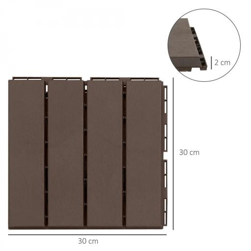 Set de 9 Baldosas Cuadradas de 30x30 cm con Área de 0,81 m² Losetas Sistema de Clic para Balcón Terraza Jardín Marrón [1]