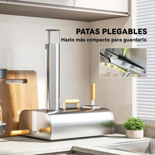 Mini Horno de Leña para Pizza con Piedra Refractaria Pala y Patas Plegables para Camping y Exterior 79x36x75 cm Plata [4]