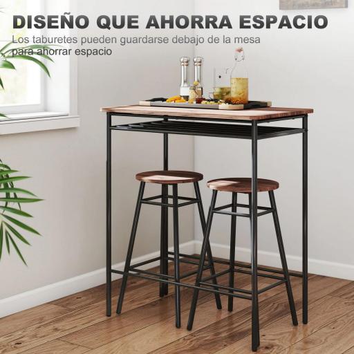 Mesa Alta de Cocina con 2 Taburetes Industrial Estante Abierto Reposapiés Ahorro de Espacio para Espacios Reducidos [2]